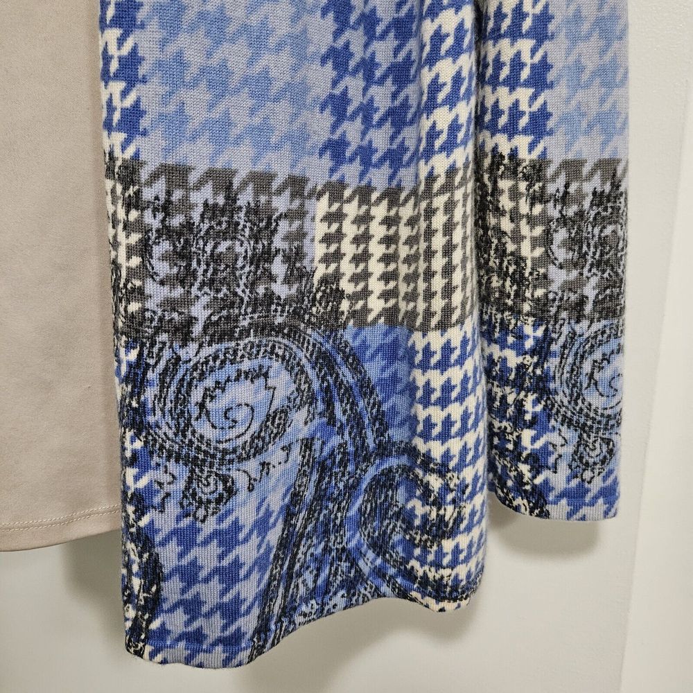 Talbots Petite Medium PM‎ Blue Multi Merino Wool Houndstooth Cardigan Sweater - Picture 2 of 8